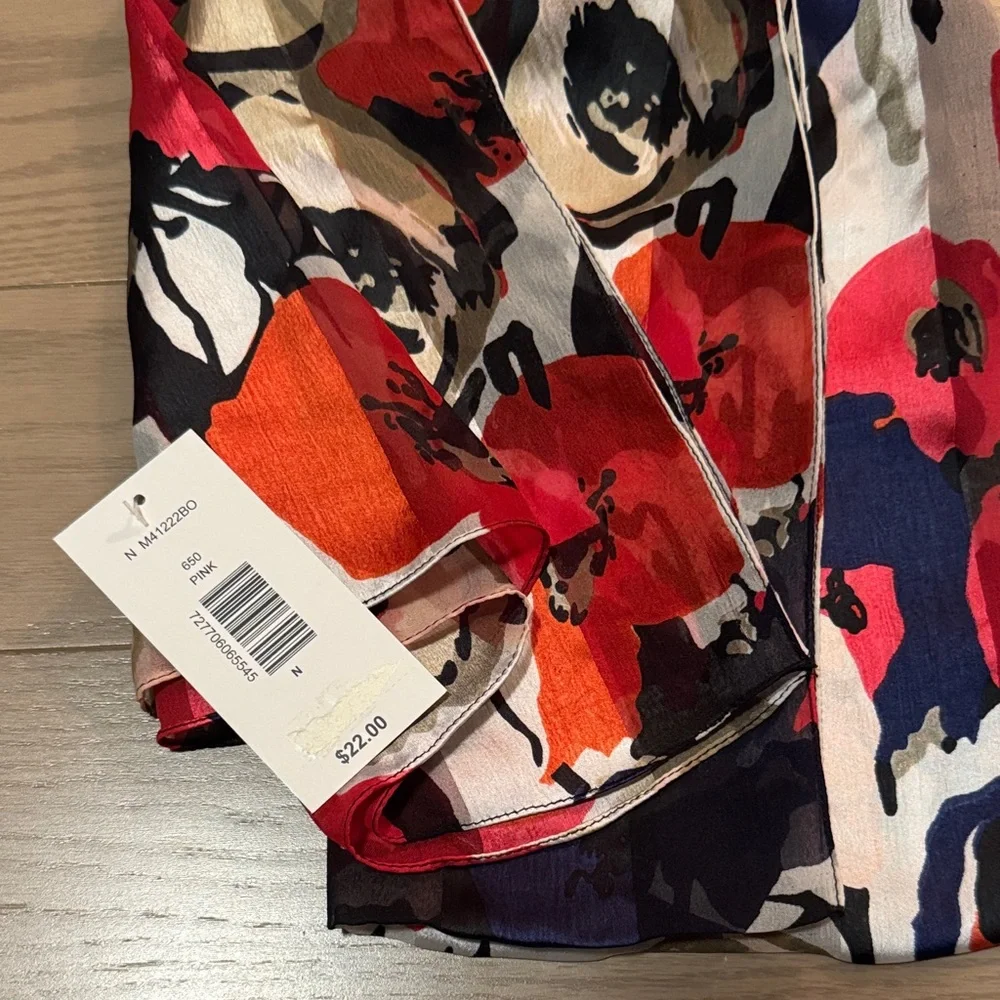 Tanjay Red, Beige, Black and Blue Floral Scarf - Picture 3 of 9
